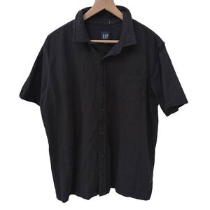 Gap Button Down Shirt Large Black Short Sleeve Cotton Knit col